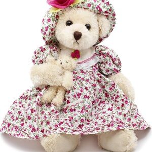 OITS CUTE Extremely Soft Plush Bear & Baby Bear NEW IN BAG WHITE PINK FLORAL 🌸